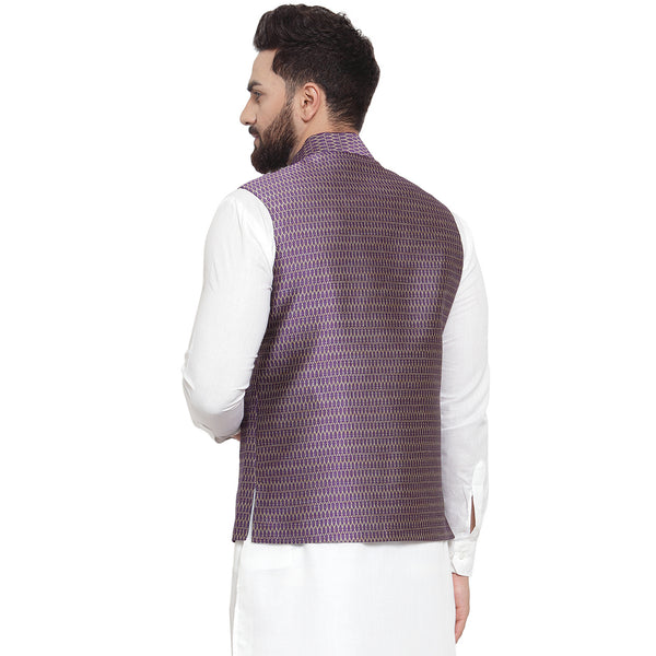New Designer Men Violet Brocade Nehru Jacket By Treemoda