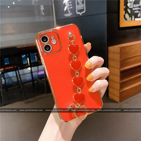 Love Heart Wrist Chain Silicone case for Apple iPhone