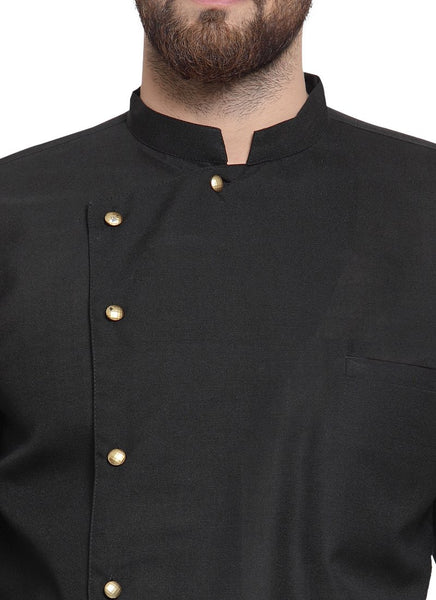 Black Kurta With Aligarh Pajama Set in Linen for men by Treemoda