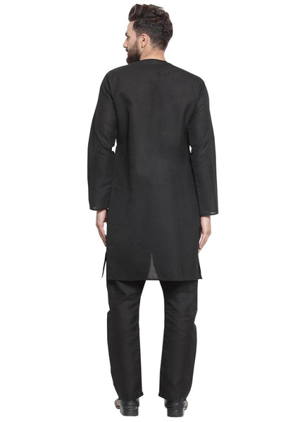 Black Kurta With Aligarh Pajama Set in Linen For Men by Treemoda