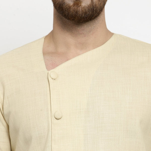 Designer Beige Linen Kurta With Aligarh Pajama For Men By Treemoda