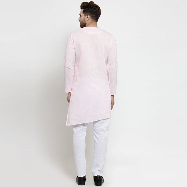 Designer Pink Linen Kurta With Aligarh Pajama For Men By Treemoda