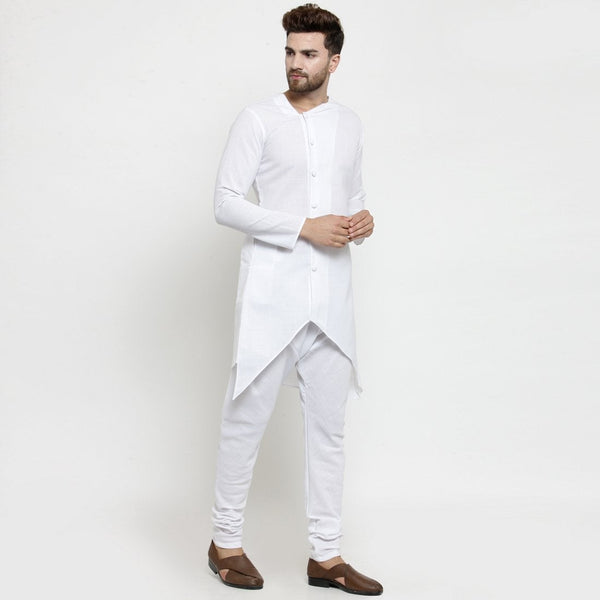 Designer White Linen Kurta With Chudidar Pajama For Men By Treemoda