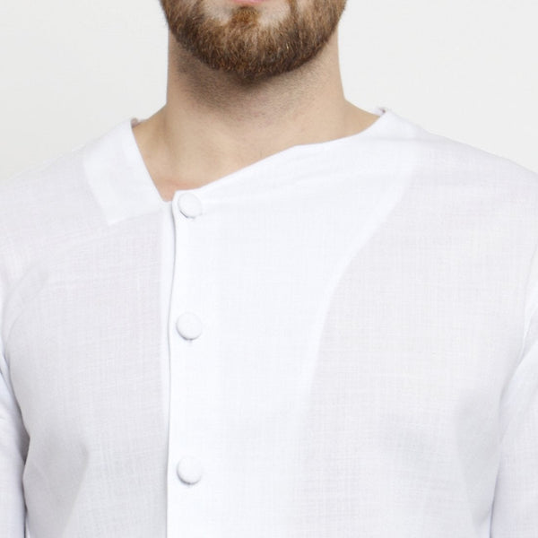 Designer White Linen Kurta With Chudidar Pajama For Men By Treemoda