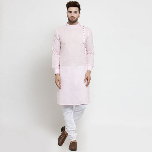 Designer Pink Linen Kurta With Chudidar Pajama For Men By Treemoda