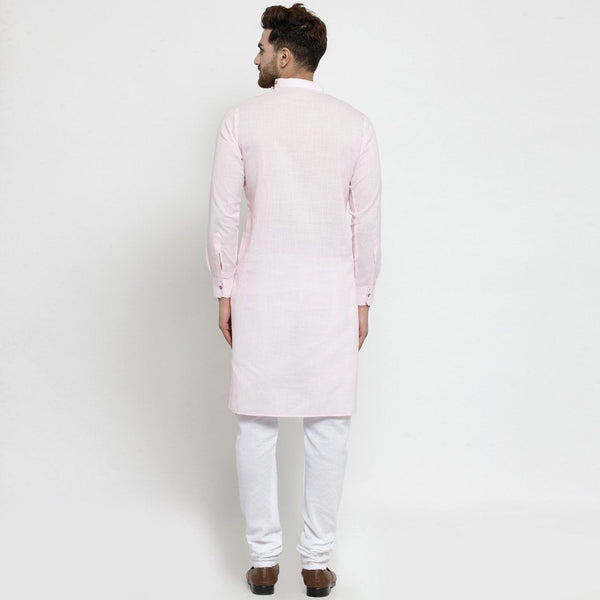 Designer Pink Linen Kurta With Chudidar Pajama For Men By Treemoda