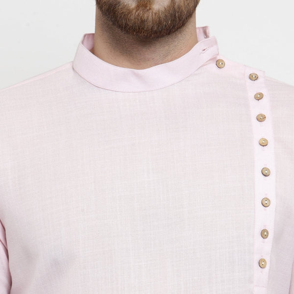 Designer Pink Linen Kurta With Chudidar Pajama For Men By Treemoda
