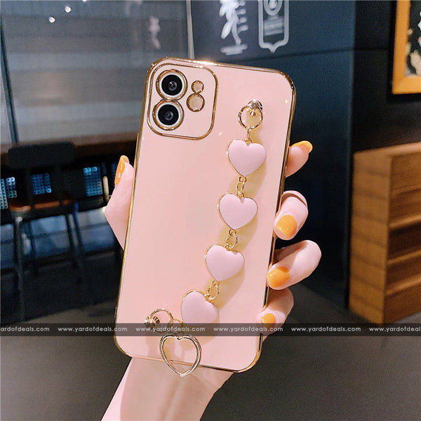 Love Heart Wrist Chain Silicone case for Samsung, OnePlus & Mi