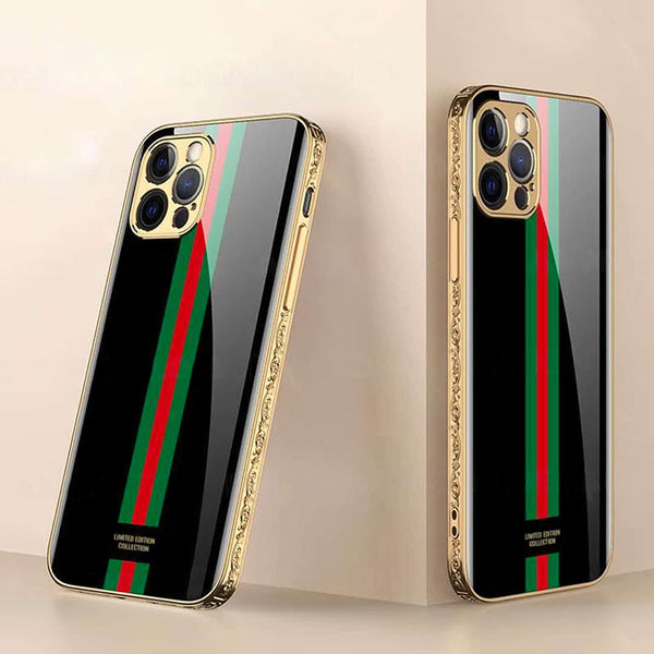 Luxury Embossed Border Glass Case for iPhone