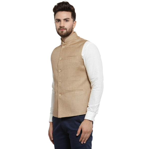 Treemoda Biscuit Color Nehru jacket For Men Stylish Latest Design Suitable for Ethnic Wear/Wedding Wear/ Formal Wear/Casual Wear
