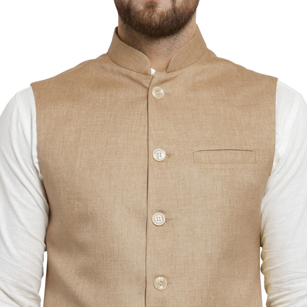 Treemoda Biscuit Color Nehru jacket For Men Stylish Latest Design Suitable for Ethnic Wear/Wedding Wear/ Formal Wear/Casual Wear