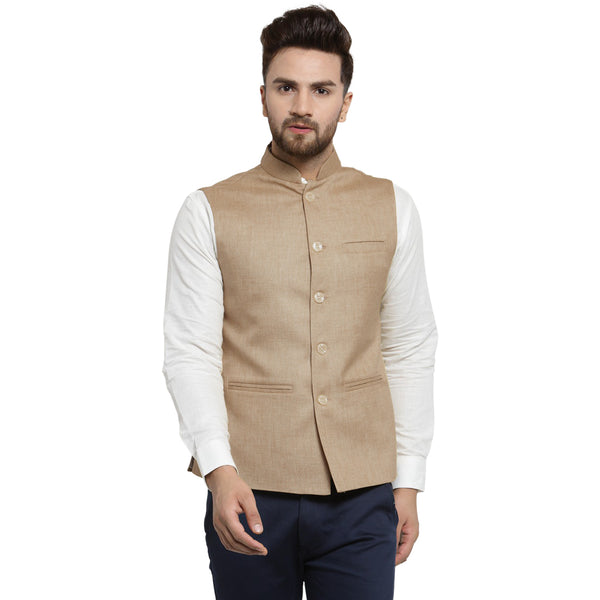Treemoda Biscuit Color Nehru jacket For Men Stylish Latest Design Suitable for Ethnic Wear/Wedding Wear/ Formal Wear/Casual Wear