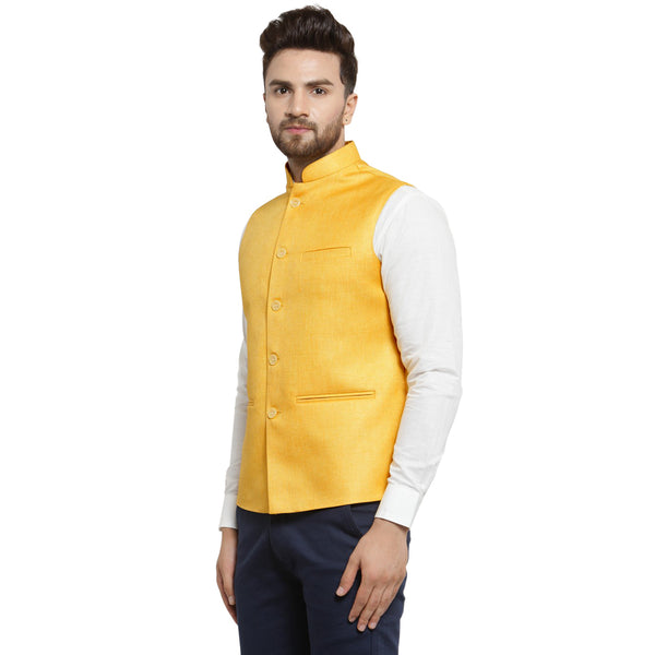 Treemoda Bright Yellow Nehru jacket For Men Stylish Latest Design Suitable for Ethnic Wear/Wedding Wear/ Formal Wear/Casual Wear