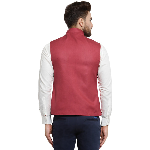 Treemoda Cherry Red Nehru jacket For Men Stylish Latest Design Suitable for Ethnic Wear/Wedding Wear/ Formal Wear/Casual Wear
