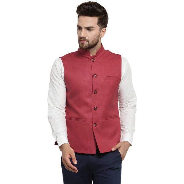 Treemoda Cherry Red Nehru jacket For Men Stylish Latest Design Suitable for Ethnic Wear/Wedding Wear/ Formal Wear/Casual Wear