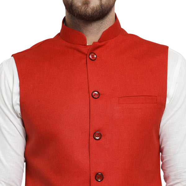 Treemoda Crimson Red Nehru Jacket For Men Stylish Latest Design Suitable for Ethnic Wear/Wedding Wear/ Formal Wear/Casual Wear