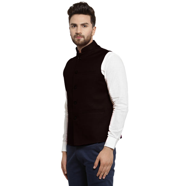 Treemoda Dark Brown Nehru jacket For Men Stylish Latest Design Suitable for Ethnic Wear/Wedding Wear/ Formal Wear/Casual Wear
