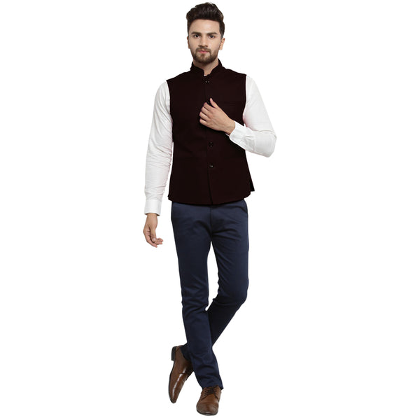Treemoda Dark Brown Nehru jacket For Men Stylish Latest Design Suitable for Ethnic Wear/Wedding Wear/ Formal Wear/Casual Wear