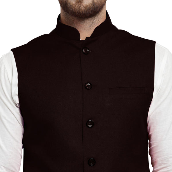 Treemoda Dark Brown Nehru jacket For Men Stylish Latest Design Suitable for Ethnic Wear/Wedding Wear/ Formal Wear/Casual Wear