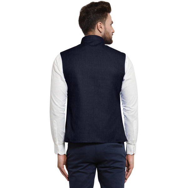 Treemoda Ink Blue Nehru jacket For Men Stylish Latest Design Suitable for Ethnic Wear/Wedding Wear/ Formal Wear/Casual Wear