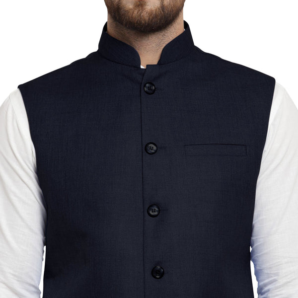 Treemoda Ink Blue Nehru jacket For Men Stylish Latest Design Suitable for Ethnic Wear/Wedding Wear/ Formal Wear/Casual Wear