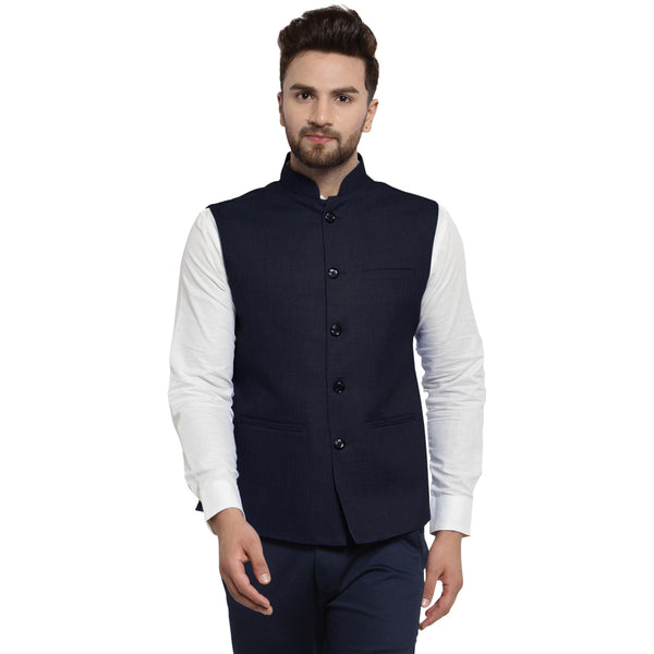 Treemoda Ink Blue Nehru jacket For Men Stylish Latest Design Suitable for Ethnic Wear/Wedding Wear/ Formal Wear/Casual Wear