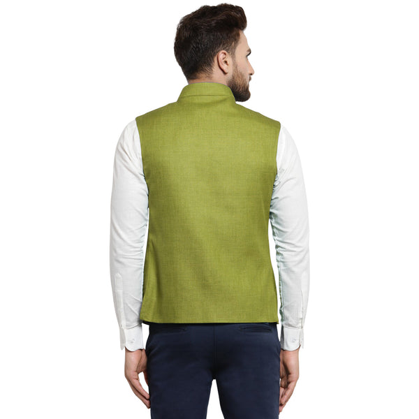 Treemoda Mehendi Green Nehru jacket For Men Stylish Latest Design Suitable for Ethnic Wear/Wedding Wear/ Formal Wear/Casual Wear