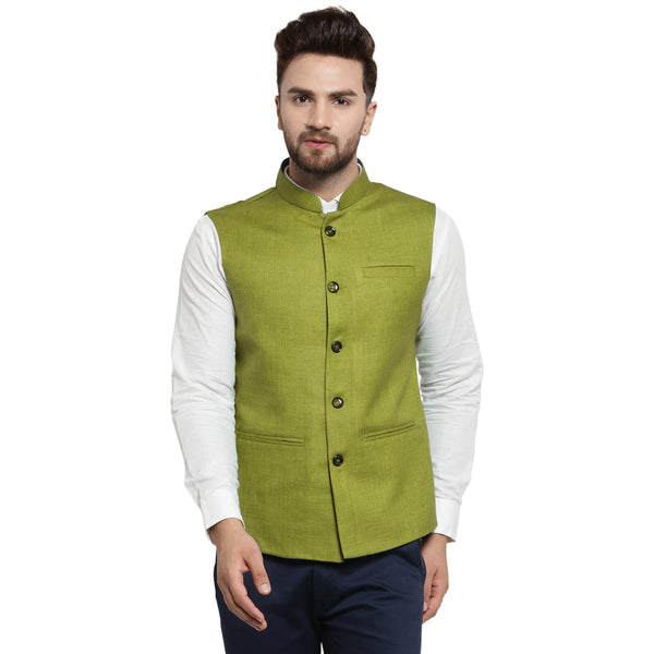 Treemoda Mehendi Green Nehru jacket For Men Stylish Latest Design Suitable for Ethnic Wear/Wedding Wear/ Formal Wear/Casual Wear