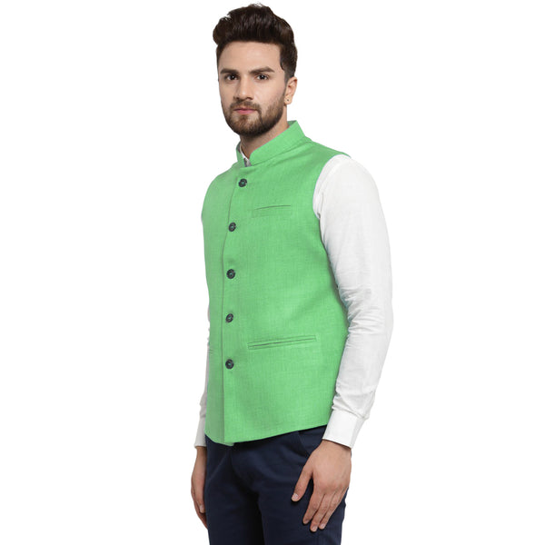 Treemoda Mint Green Nehru jacket For Men Stylish Latest Design Suitable for Ethnic Wear/Wedding Wear/ Formal Wear/Casual Wear