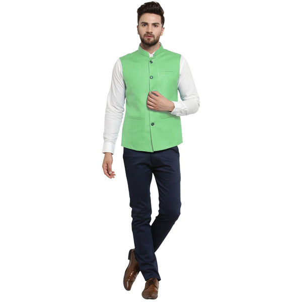 Treemoda Mint Green Nehru jacket For Men Stylish Latest Design Suitable for Ethnic Wear/Wedding Wear/ Formal Wear/Casual Wear