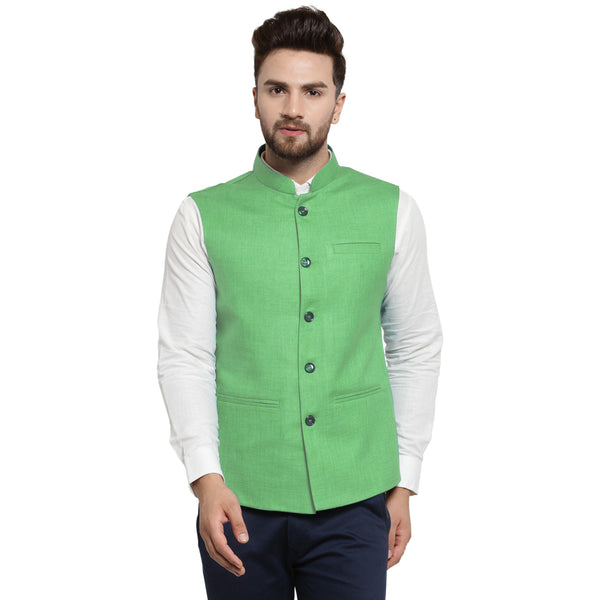 Treemoda Mint Green Nehru jacket For Men Stylish Latest Design Suitable for Ethnic Wear/Wedding Wear/ Formal Wear/Casual Wear