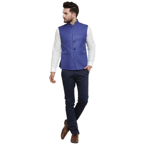 Treemoda Navy Blue Nehru jacket For Men Stylish Latest Design Suitable for Ethnic Wear/Wedding Wear/ Formal Wear/Casual Wear