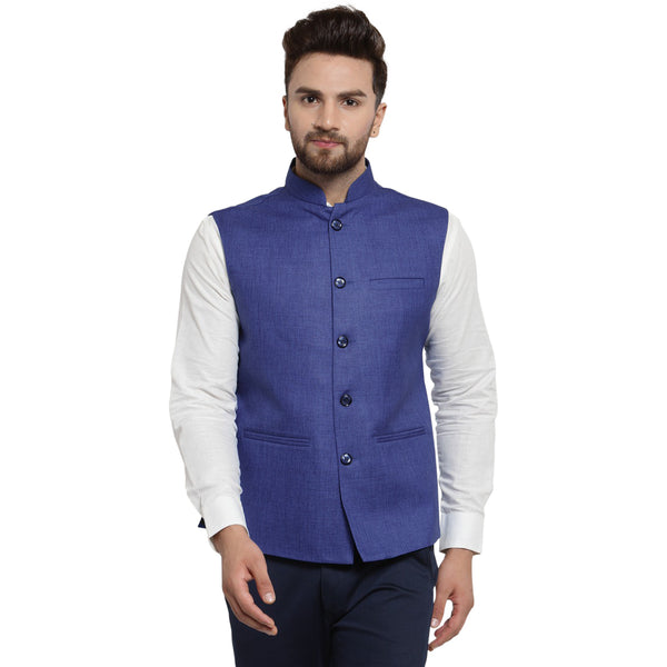 Treemoda Navy Blue Nehru jacket For Men Stylish Latest Design Suitable for Ethnic Wear/Wedding Wear/ Formal Wear/Casual Wear
