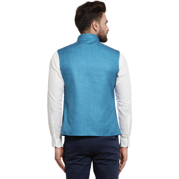 Treemoda Turquoise Blue Nehru jacket For Men Stylish Latest Design Suitable for Ethnic Wear/Wedding Wear/ Formal Wear/Casual Wear