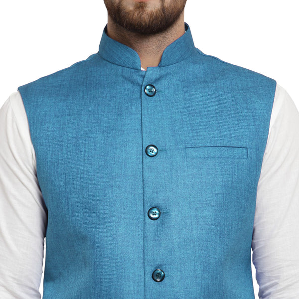 Treemoda Turquoise Blue Nehru jacket For Men Stylish Latest Design Suitable for Ethnic Wear/Wedding Wear/ Formal Wear/Casual Wear
