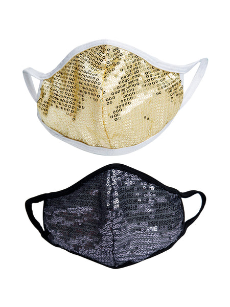 Golden and Black With Sparkling Glitter Sequin Women Fashion Reusable Face Mask (Pack of 2)
