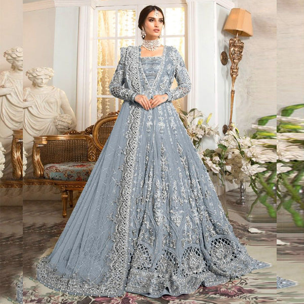 Pakstani Mirror Work Semi-Stitched Gown With Embroided Dupatta for Party Wear