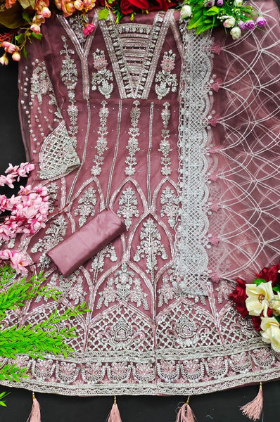 Pakstani Mirror Work Semi-Stitched Gown With Embroided Dupatta for Party Wear