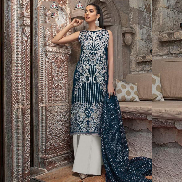 Pakstani Semi-Stitched Suit With White Plazzo and Net Dupatta for Party Wear