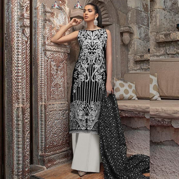 Pakstani Semi-Stitched Suit With White Plazzo and Net Dupatta for Party Wear