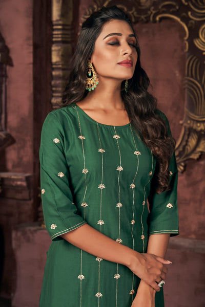Heavy Fancy Cotton Plazzo Suit With Embroidery Work & Mirror Work For Party Wear.