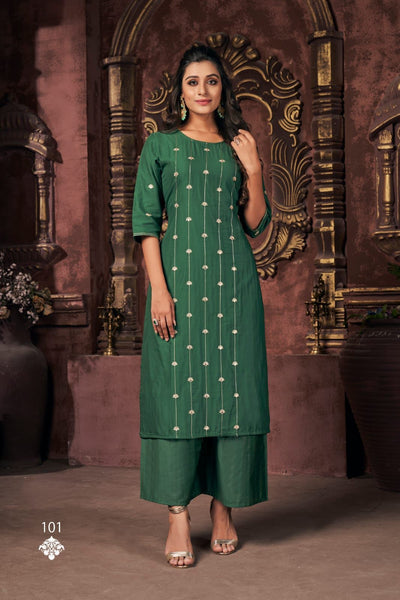 Heavy Fancy Cotton Plazzo Suit With Embroidery Work & Mirror Work For Party Wear.