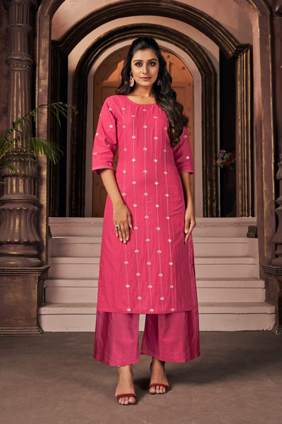 Heavy Fancy Cotton Plazzo Suit With Embroidery Work & Mirror Work For Party Wear.