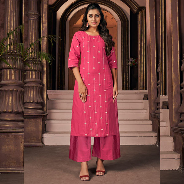 Heavy Fancy Cotton Plazzo Suit With Embroidery Work & Mirror Work For Party Wear.