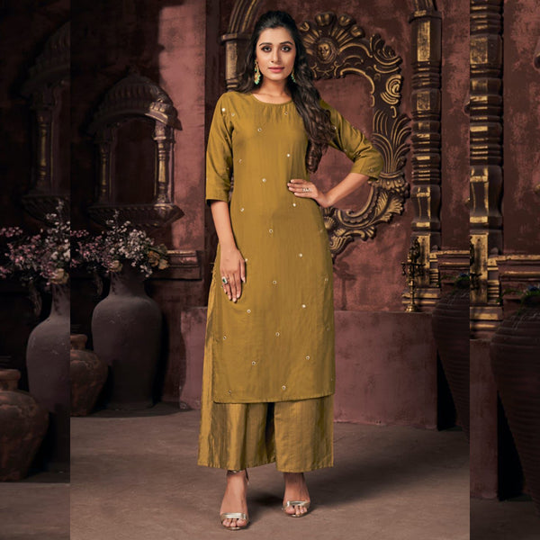 Heavy Fancy Cotton Plazzo Suit With Embroidery Work & Mirror Work For Party Wear.