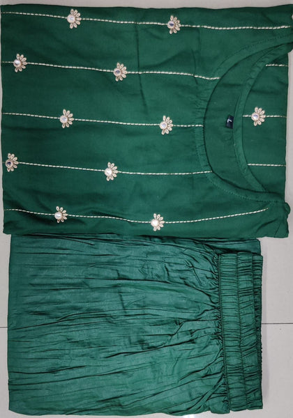 Heavy Fancy Cotton Plazzo Suit With Embroidery Work & Mirror Work For Party Wear.
