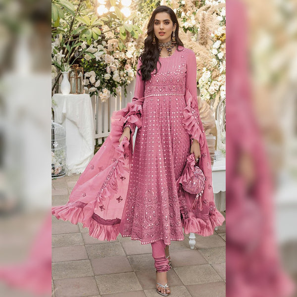 Pakistani Semi Stitched Suit with Heavy Embroidery and Nazneen Frill Dupatta