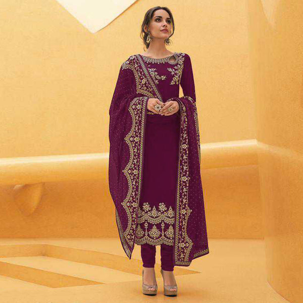 Semi-Stitched Party Wear Churidar Suit With Heavy Georgette Dupatta For Women