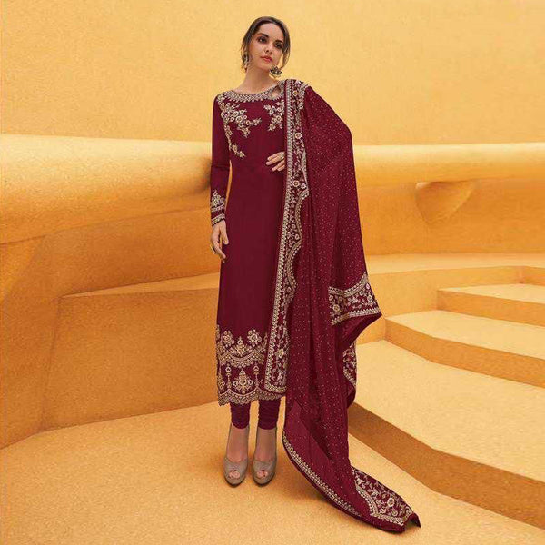 Semi-Stitched Party Wear Churidar Suit With Heavy Georgette Dupatta For Women