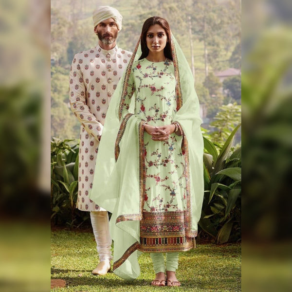 Heavy Georgette With Multi Thread Embroidery Work suit With Real Mirror {Semi-Stitched}